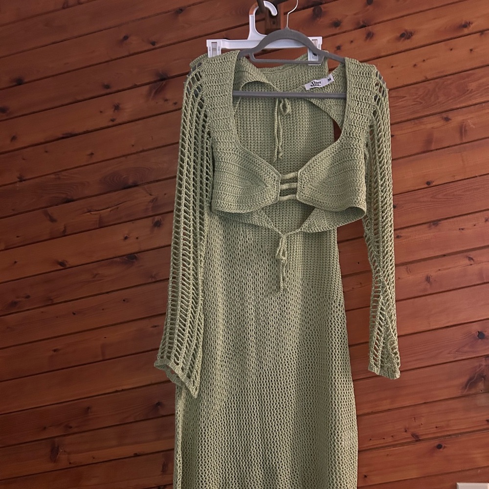 Tiger mist Green crochet skirt set.